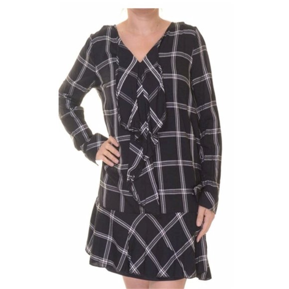 Kensie Dresses & Skirts - 🆕 Kensie Black White Plaid Ruffle Dress L